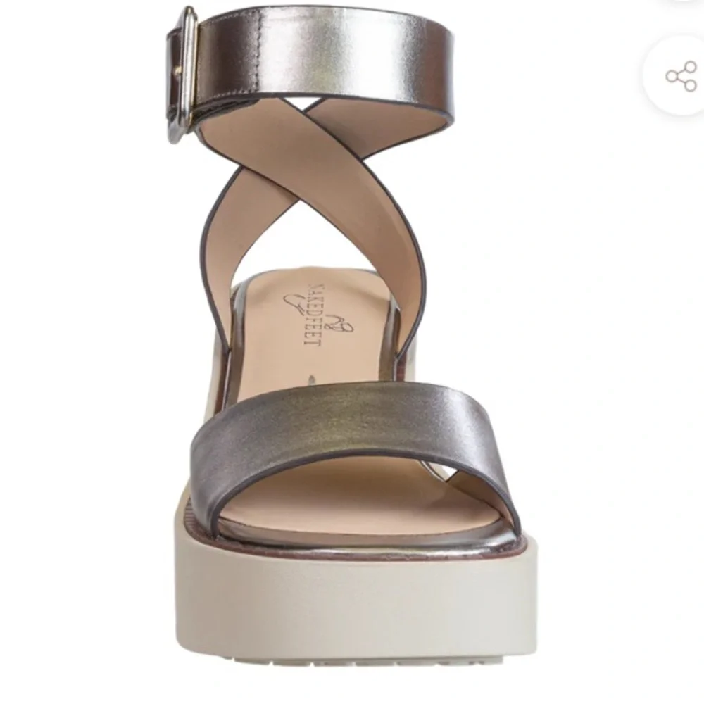 Naked Feet Metallic Silver/Bronze Platform Sandals w/ White Soles: Size 7.5